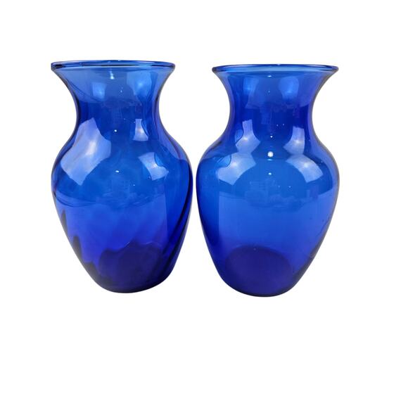 Pair Vases Indiana Glass Co Lancaster Colony Co 6” Vtg Cobalt Blue Optic Glass - Picture 1 of 8